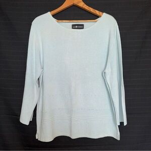 Sag Harbor Teal Blue 3/4 Sleeve Knit Sweater with Beading Details womens size XL